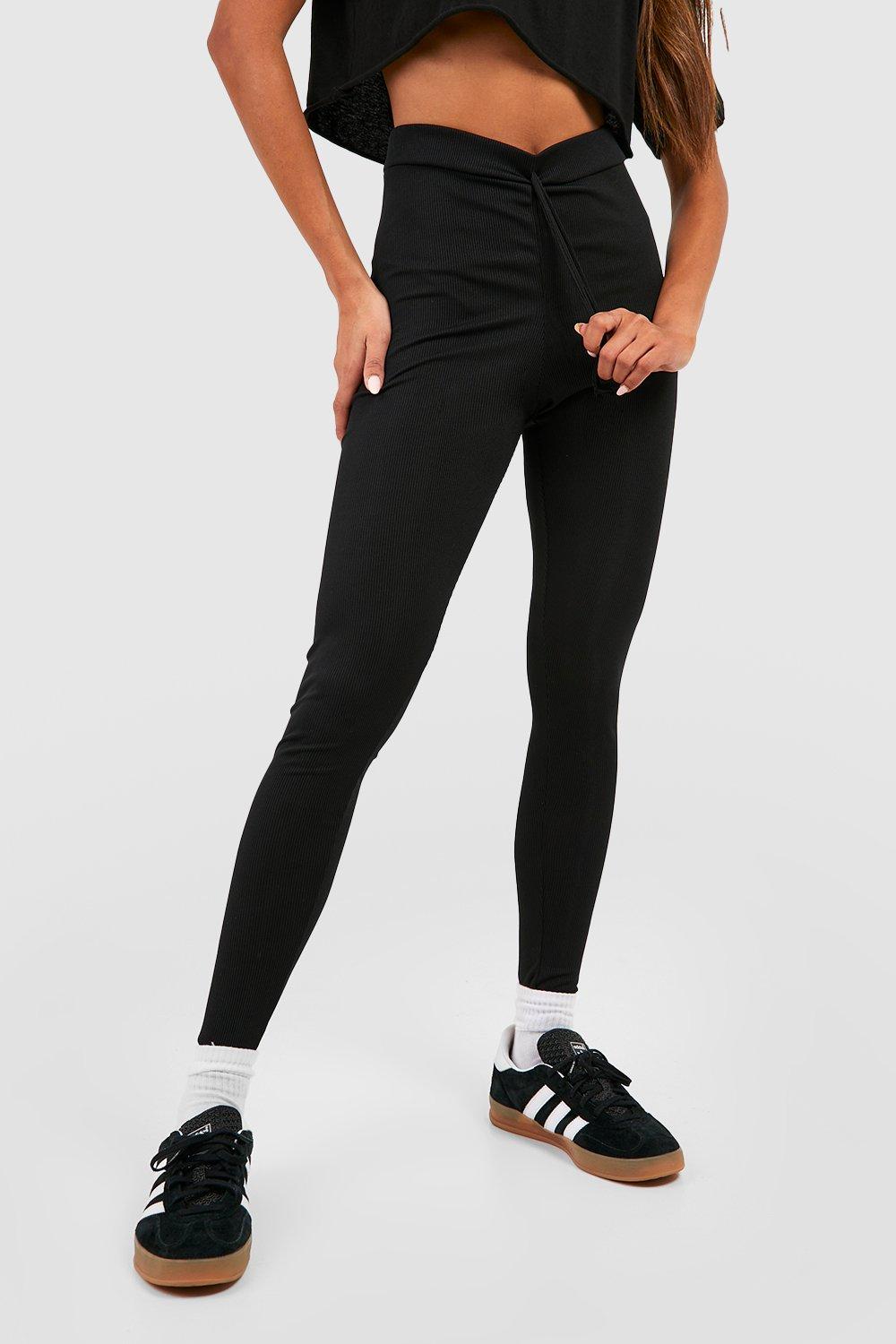 Rib Drawstring High Waisted Leggings