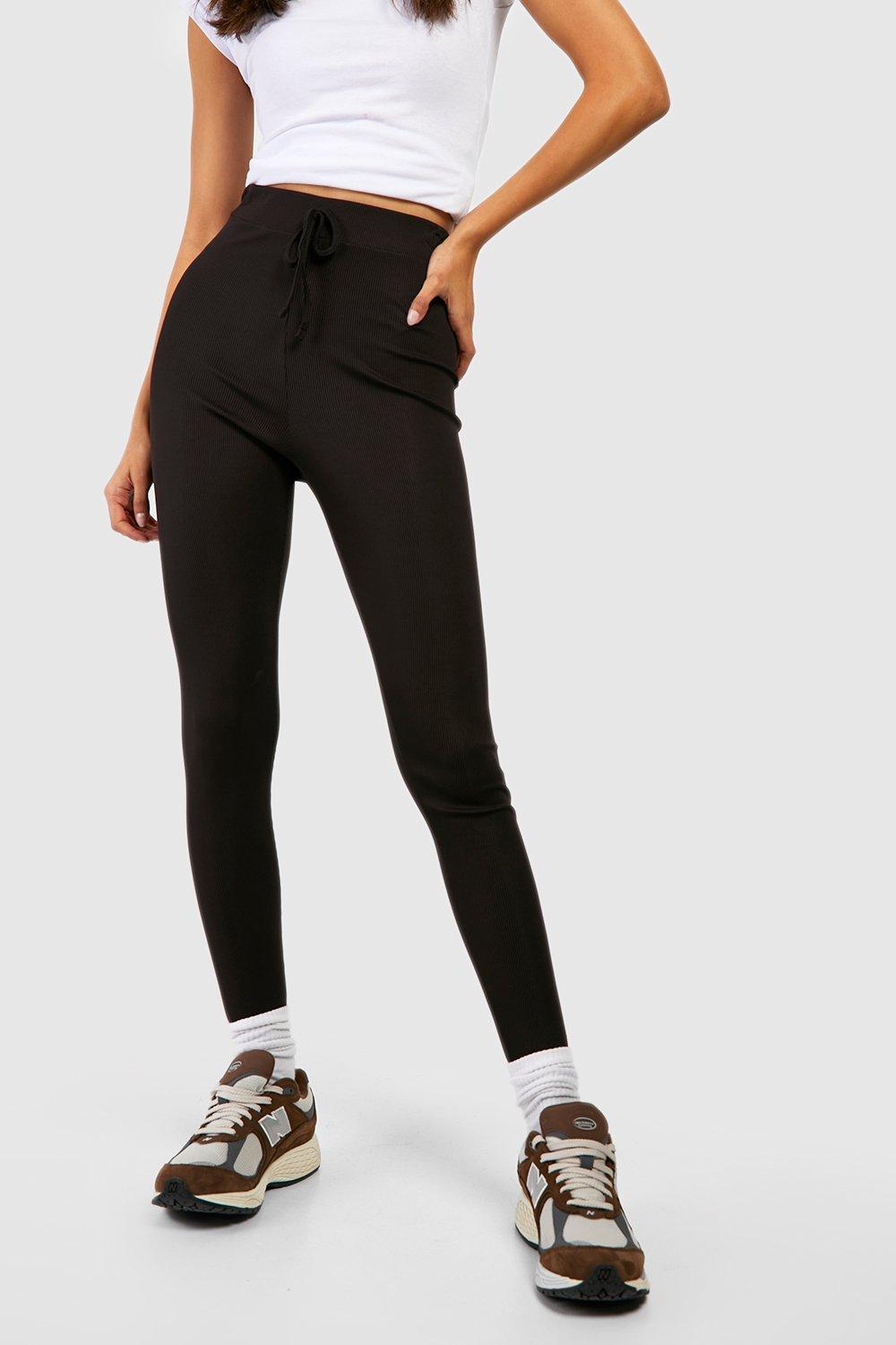 Rib Drawstring High Waisted Leggings