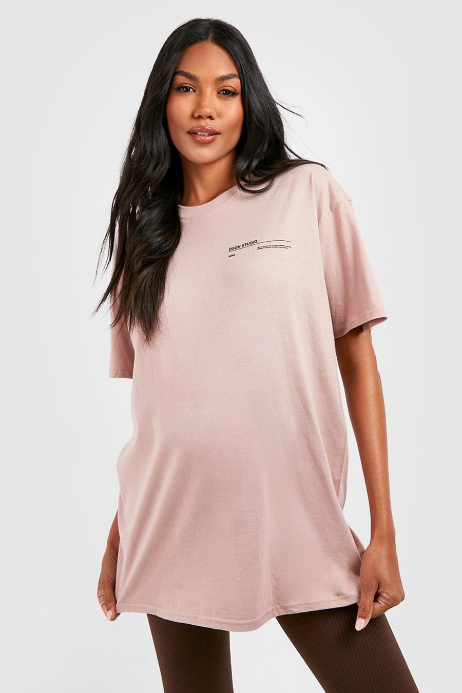 Maternité - T-shirt de grossesse oversize à slogan Dsgn Studio, Mink beige