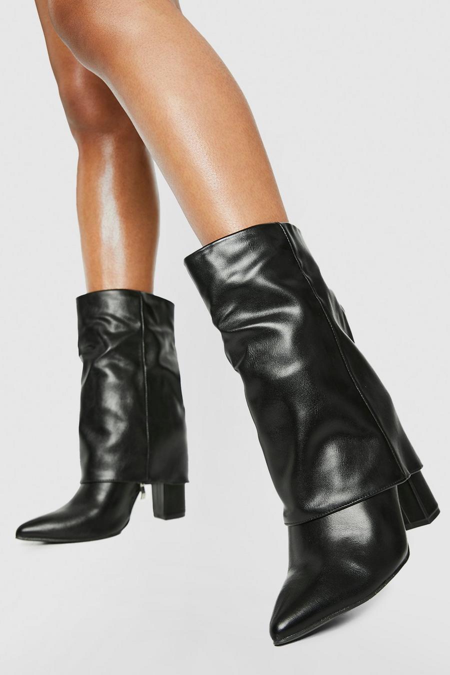 Black svart Fold Over Calf High Boots  image number 1