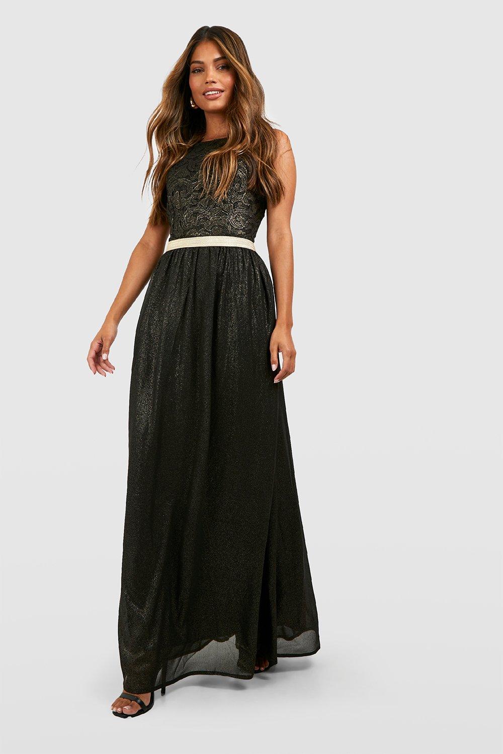 Women s Boutique Lace Metallic Maxi Dress Boohoo UK