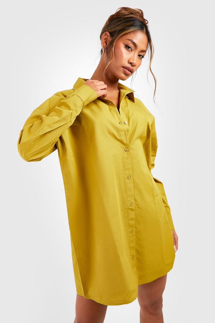 Olive Ultimate Oversized Cotton Shirt Dress image number 1