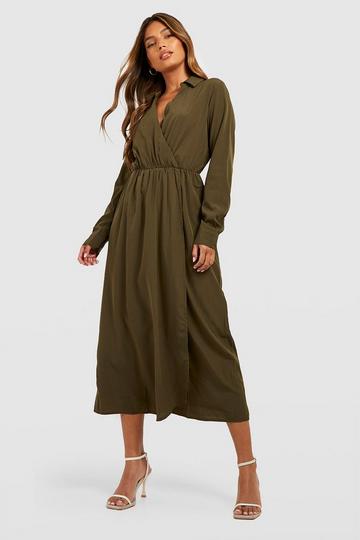 Wrap Midaxi Shirt Dress khaki