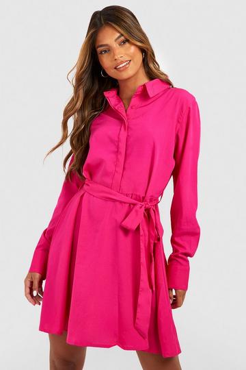 Tie Detail Skater Shirt Dress hot pink