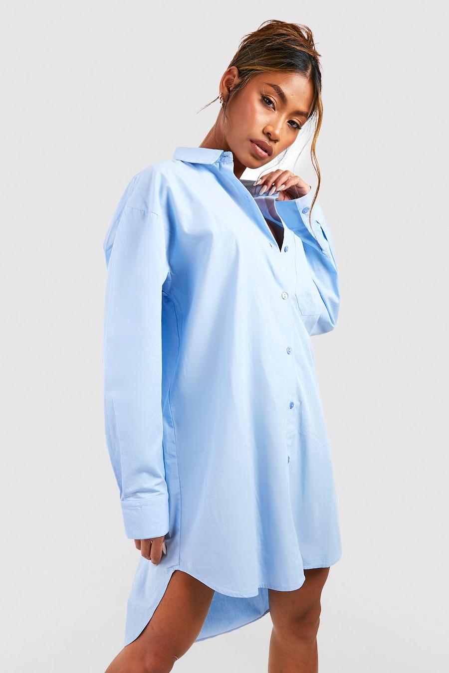 Blue Oversize skjortklänning i bomullspoplin image number 1
