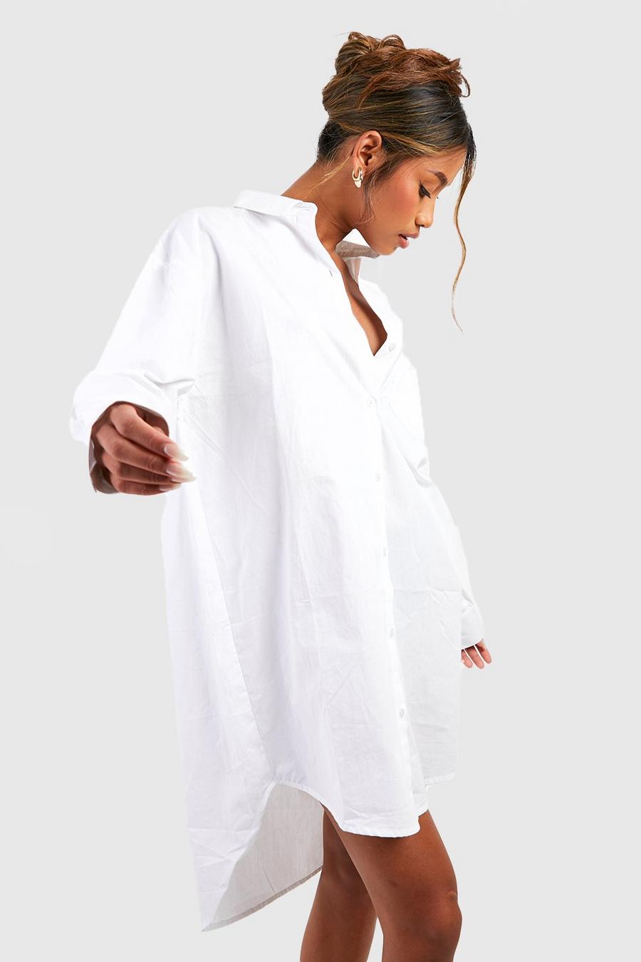 White Oversize skjortklänning i bomullspoplin image number 1