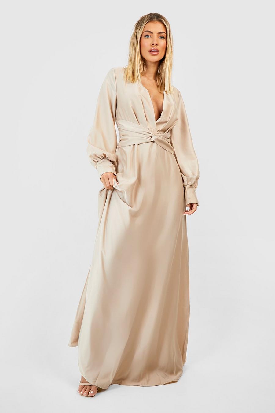 Champagne Satin Twist Front Maxi Dress image number 1