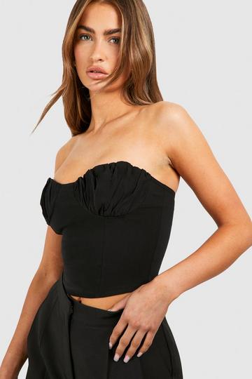 Black Ruched Cup Bengaline Corset Top