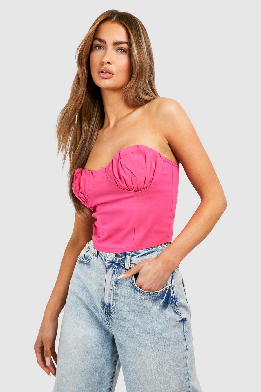 Pink Ruched Cup Bengaline Corset Top image number 1