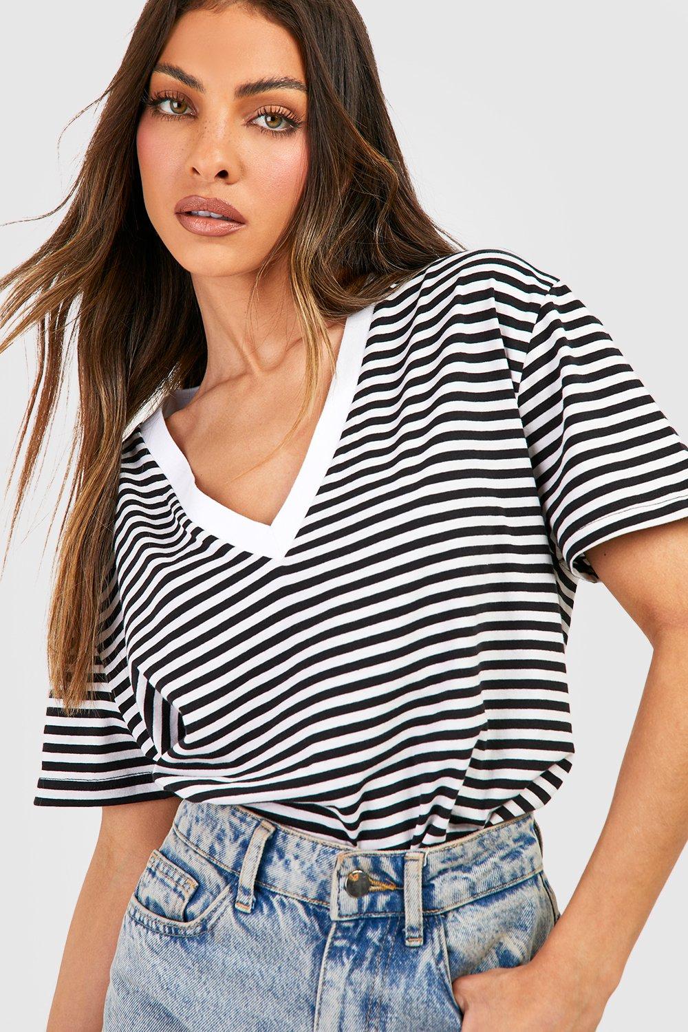 Striped v 2025 neck t shirt