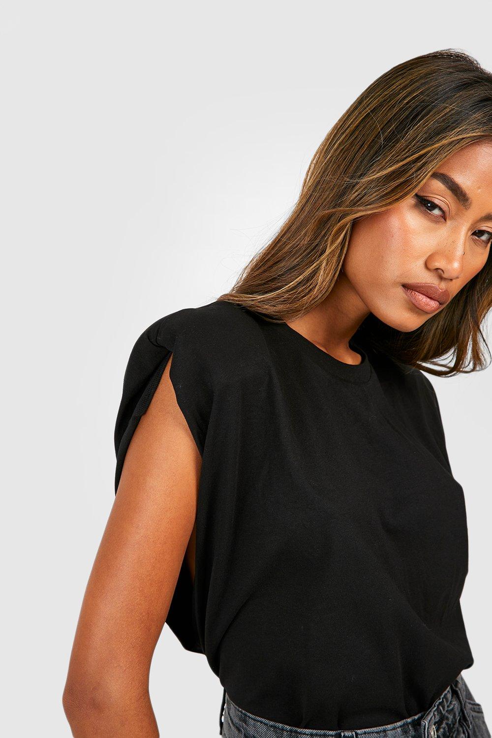 Black top with online shoulder pads