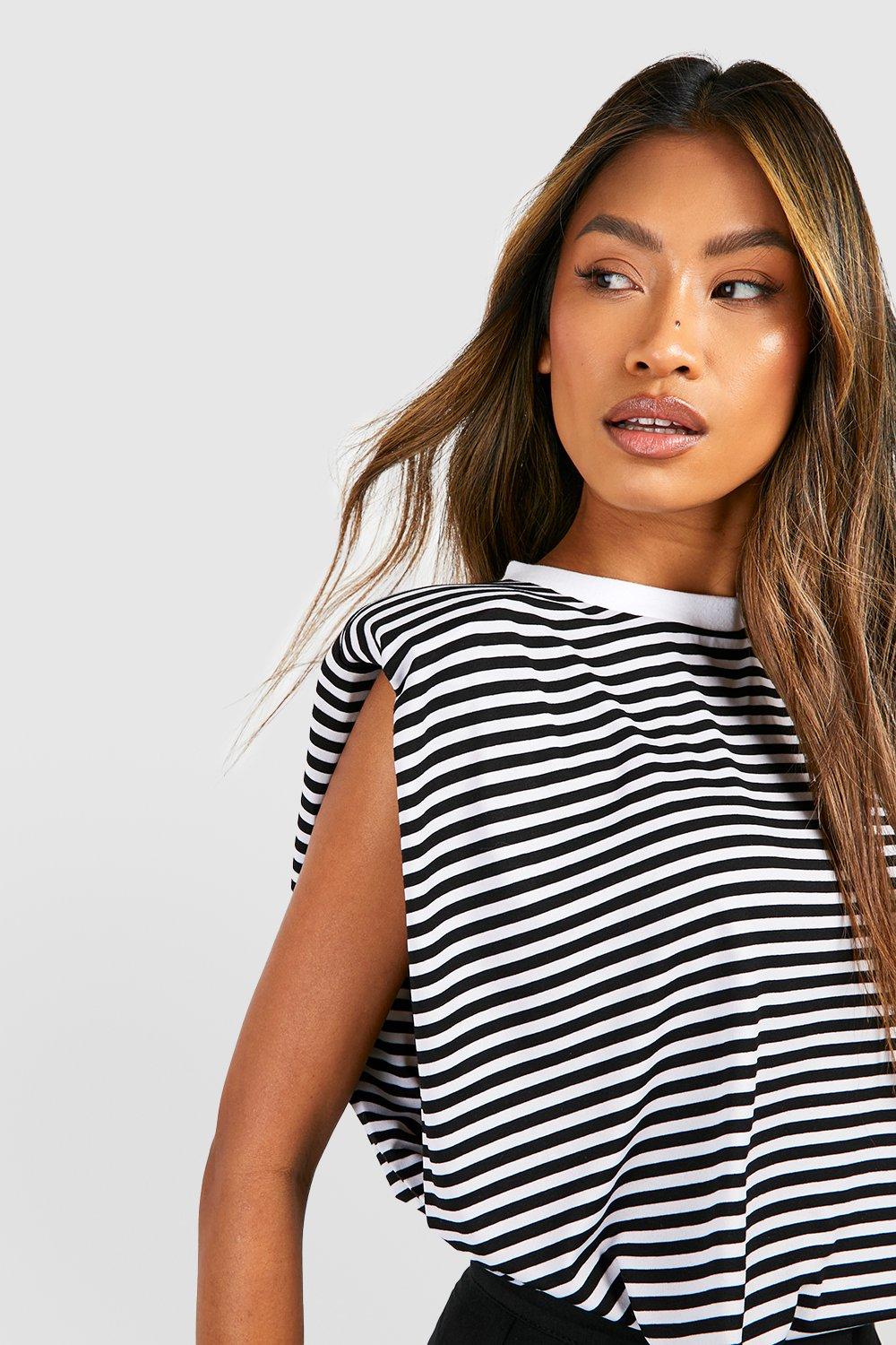 Stripe Shoulder Pad Tank Top boohoo