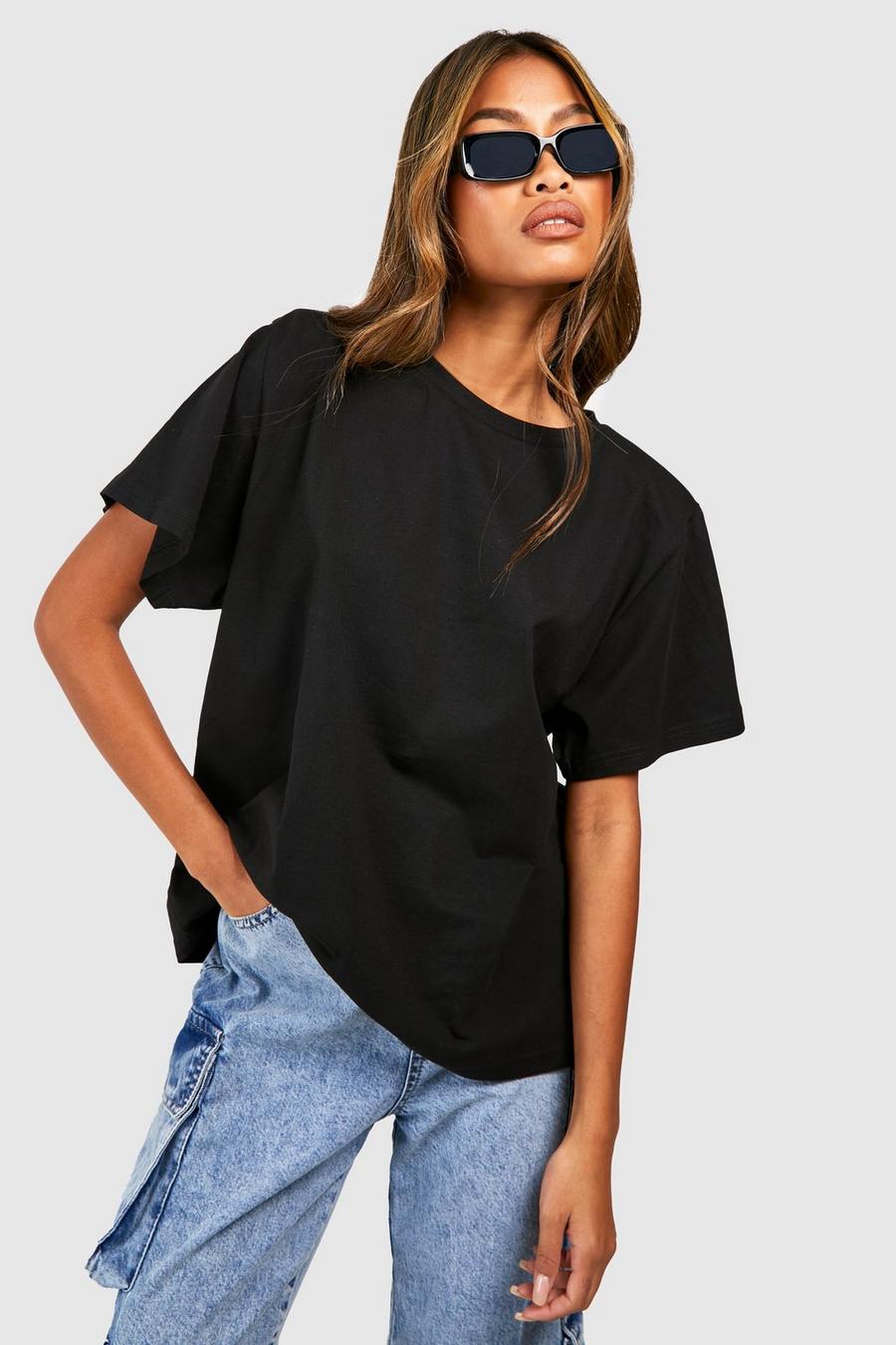 Black svart Shoulder Pad T-shirt