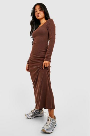 Petite Two Tone Brushed Rib Maxi Dress chocolate