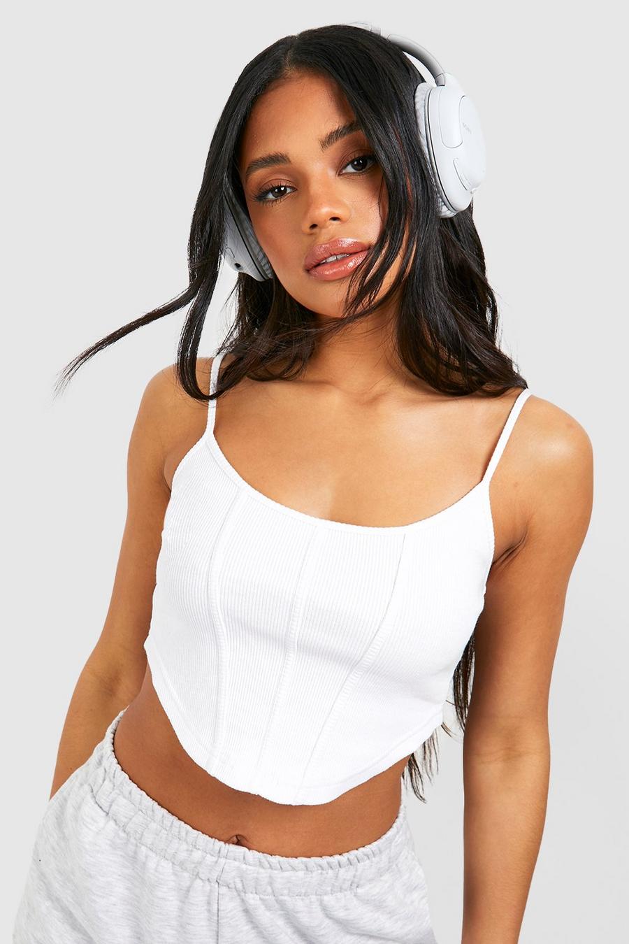 White Seam Corset Detail Strappy Crop Top image number 1