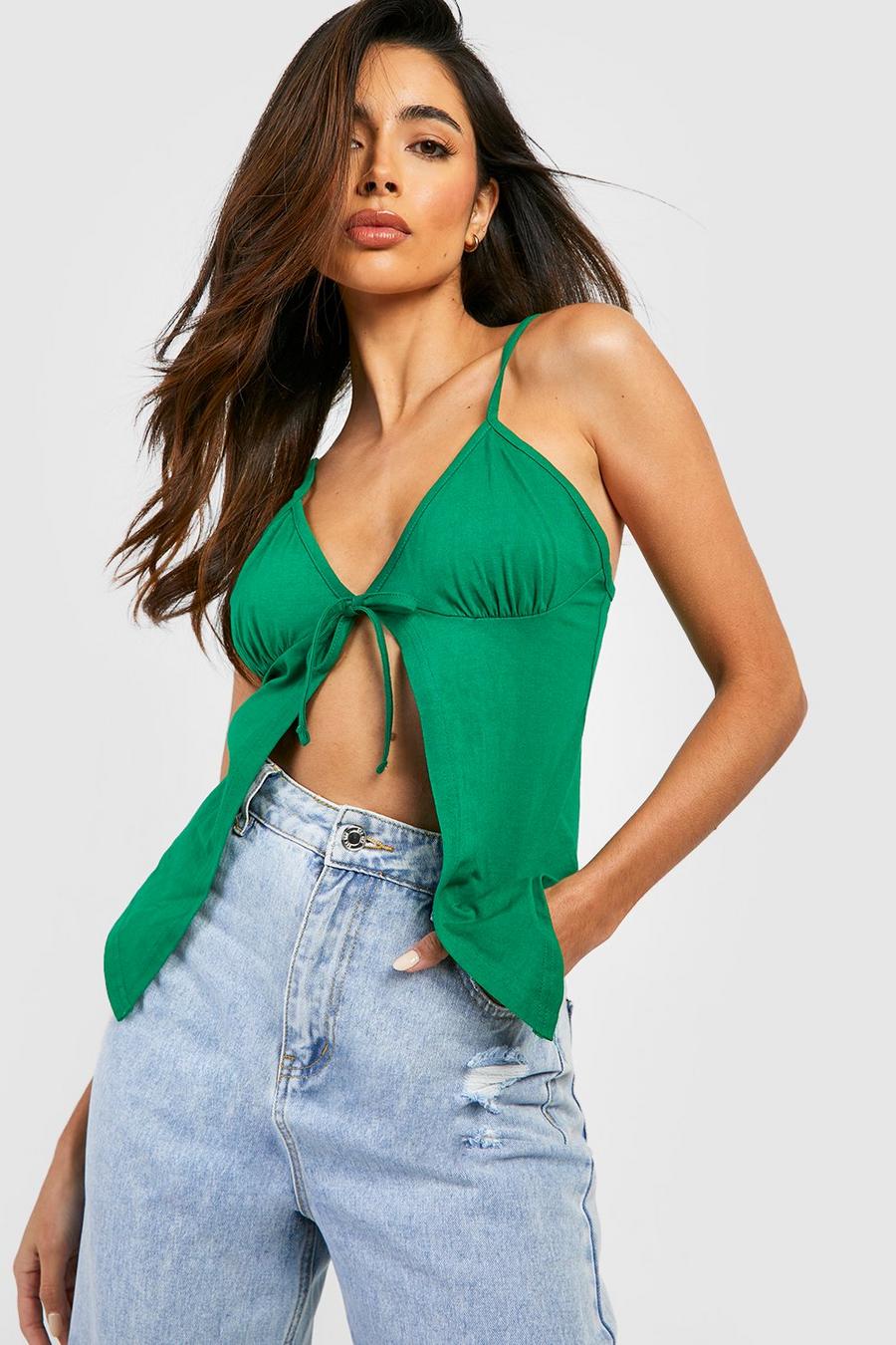 Green Strappy Tie Front Top