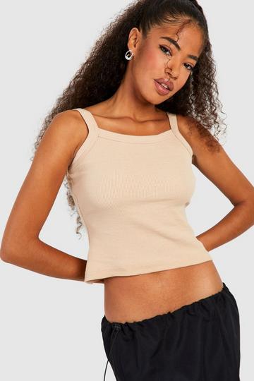 Rib Thick Binding Curved Strap Tank Top stone