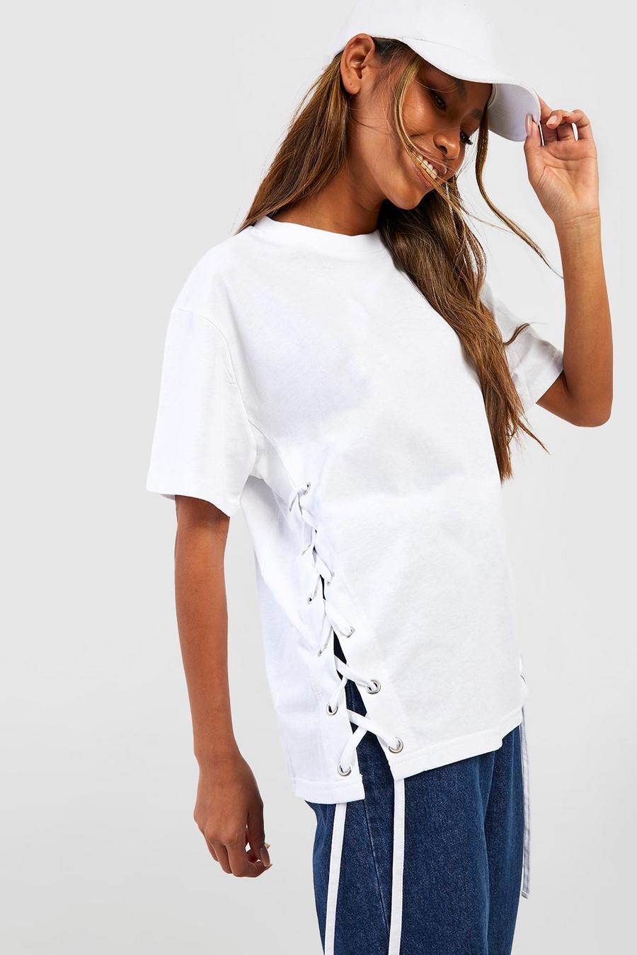 Lace Up T-shirt, White bianco