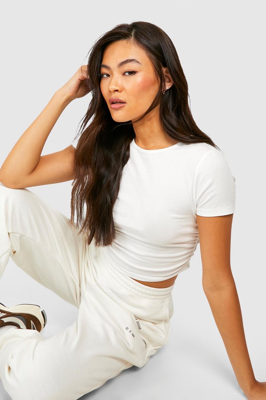 White Ruched Side Crop T-shirt image number 1