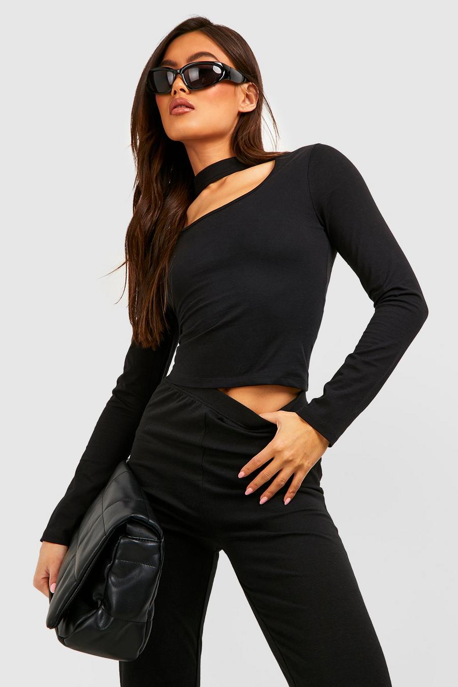 Black High Neck Cut Out Top image number 1