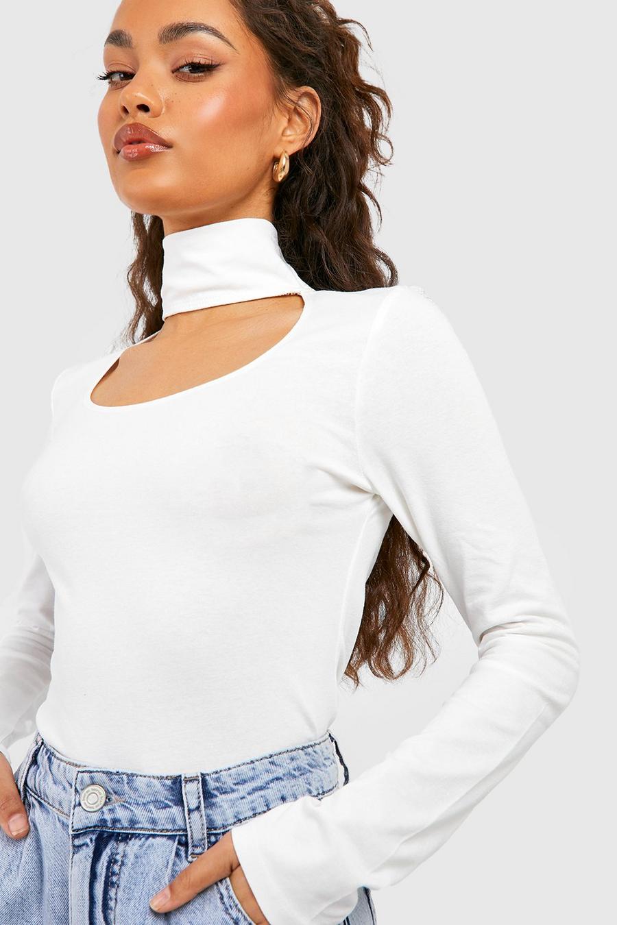 White High Neck Cut Out Top