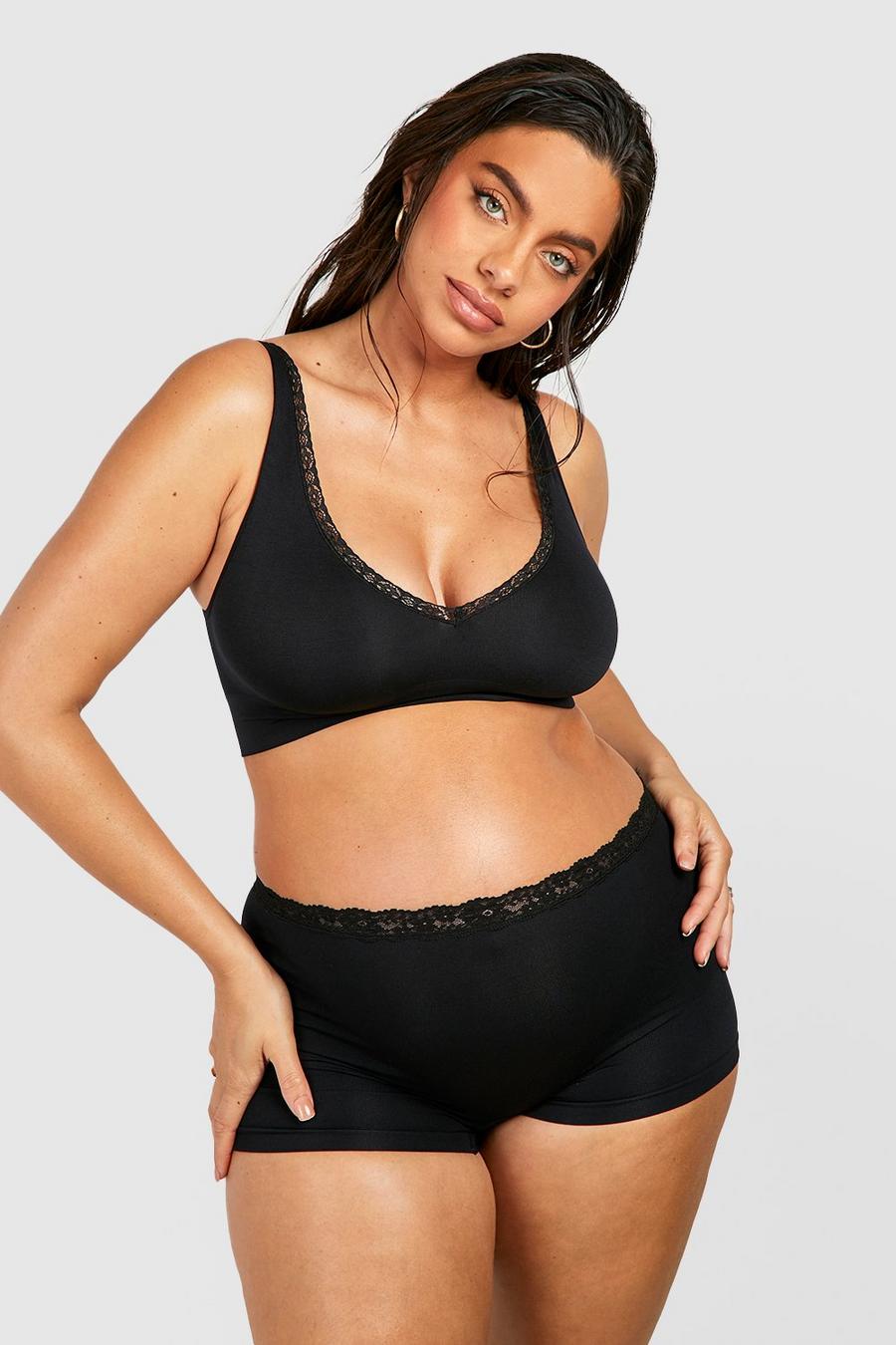 Maternité - Boxer de grossesse sans coutures en dentelle, Black schwarz