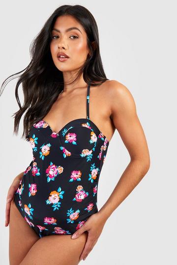 Maternity Floral Strap Swimsuit black