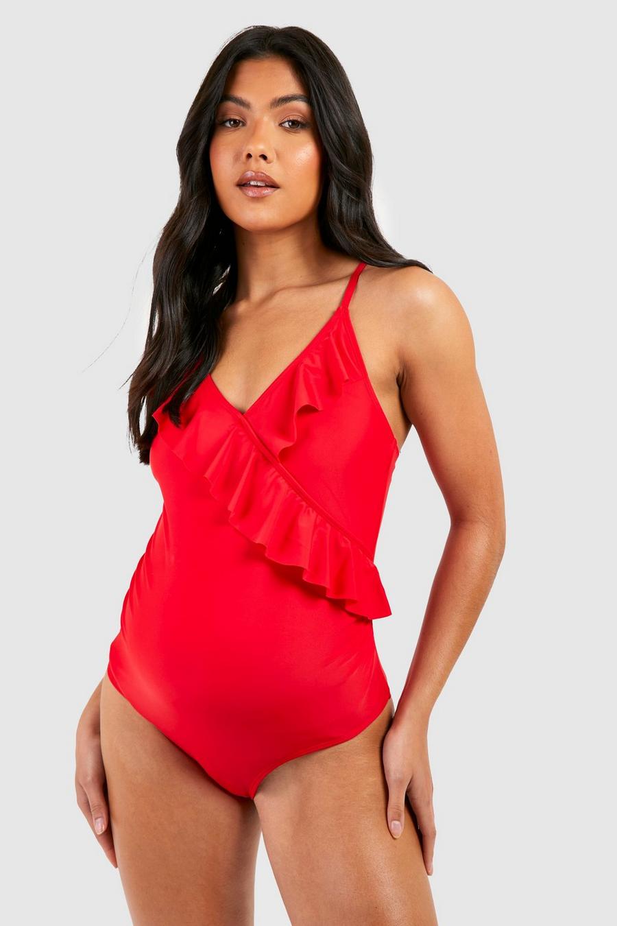 Red Maternity Frill Detail Strappy Swimsuit image number 1
