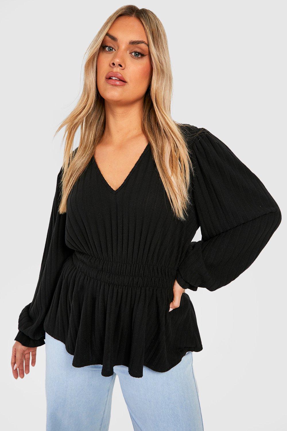 Plus Wide Rib Peplum Top | boohoo