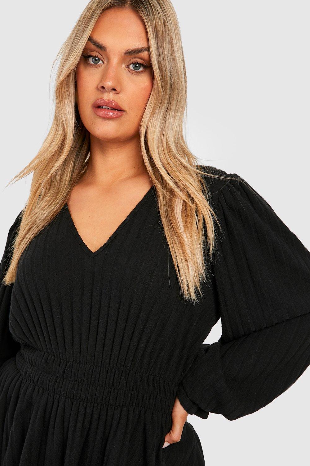 Plus Wide Rib Peplum Top | boohoo
