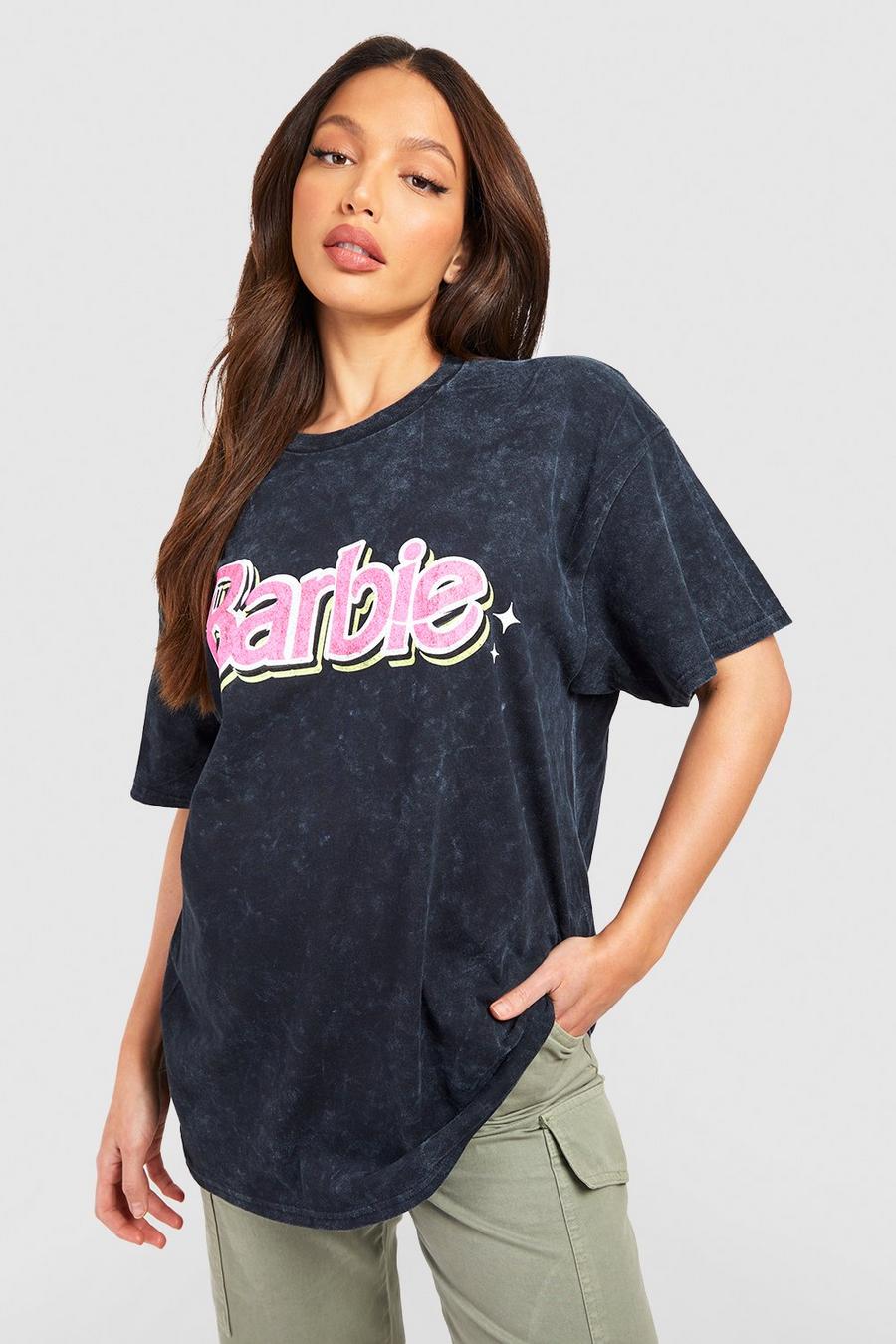 Camiseta Tall oversize desteñida con estampado de Barbie, Charcoal grey