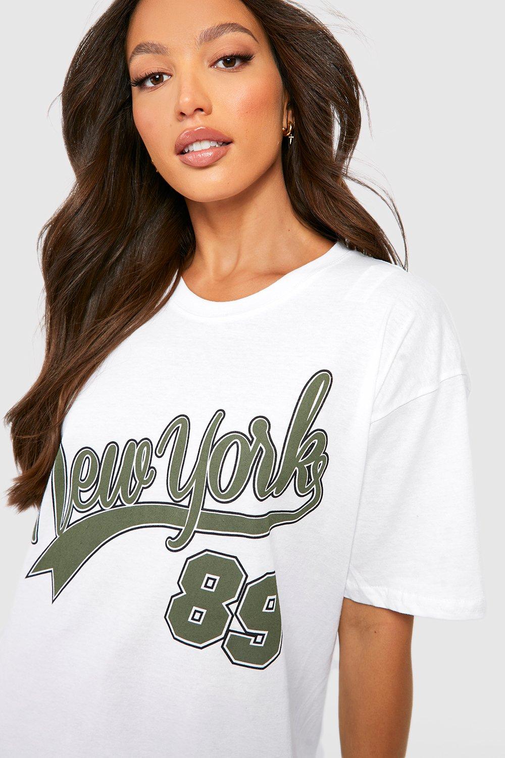 boohoo Tall New York Print Oversized T-Shirt - White - Size M