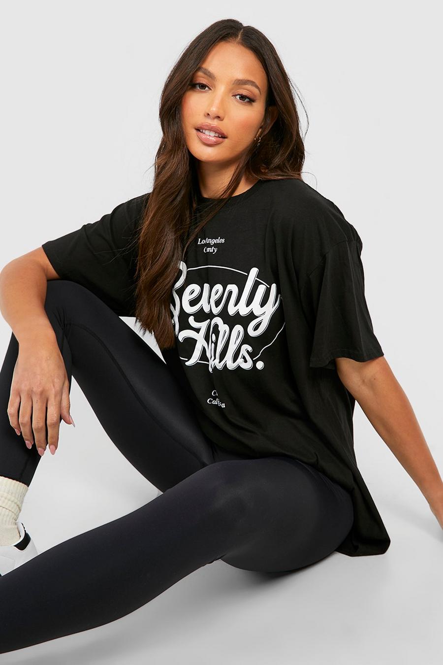 Black Tall Beverly Hills Print Oversized T-shirt image number 1