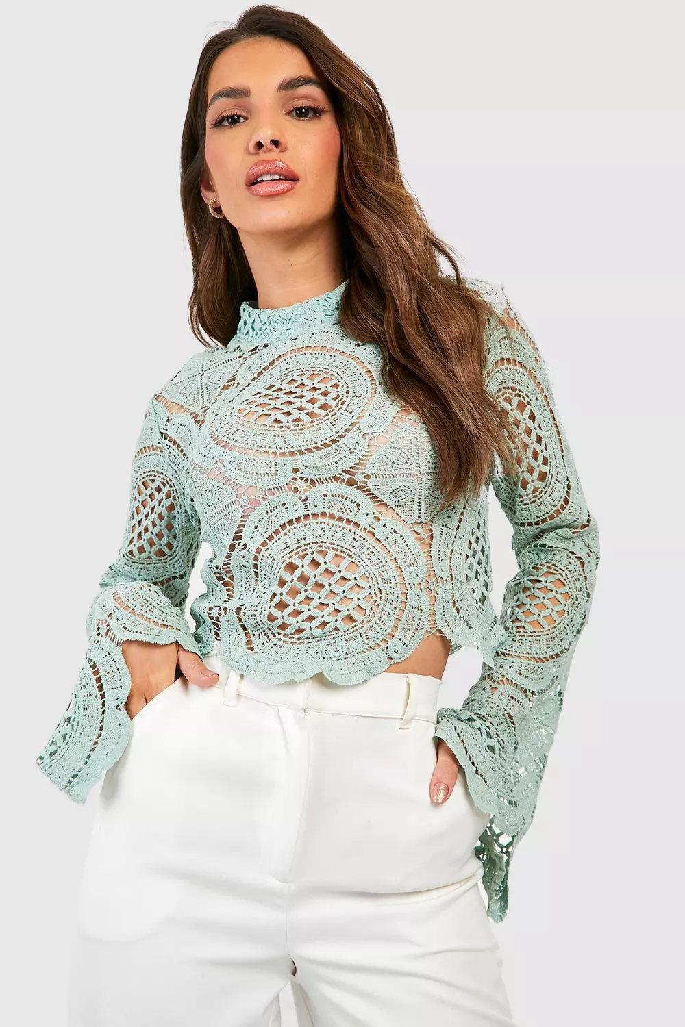 Mint green lace top online