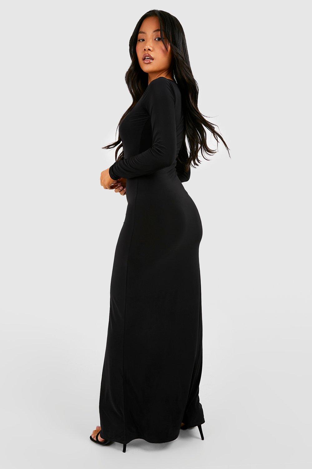 Women's Petite Scoop Neck Long Sleeve Maxi Dress