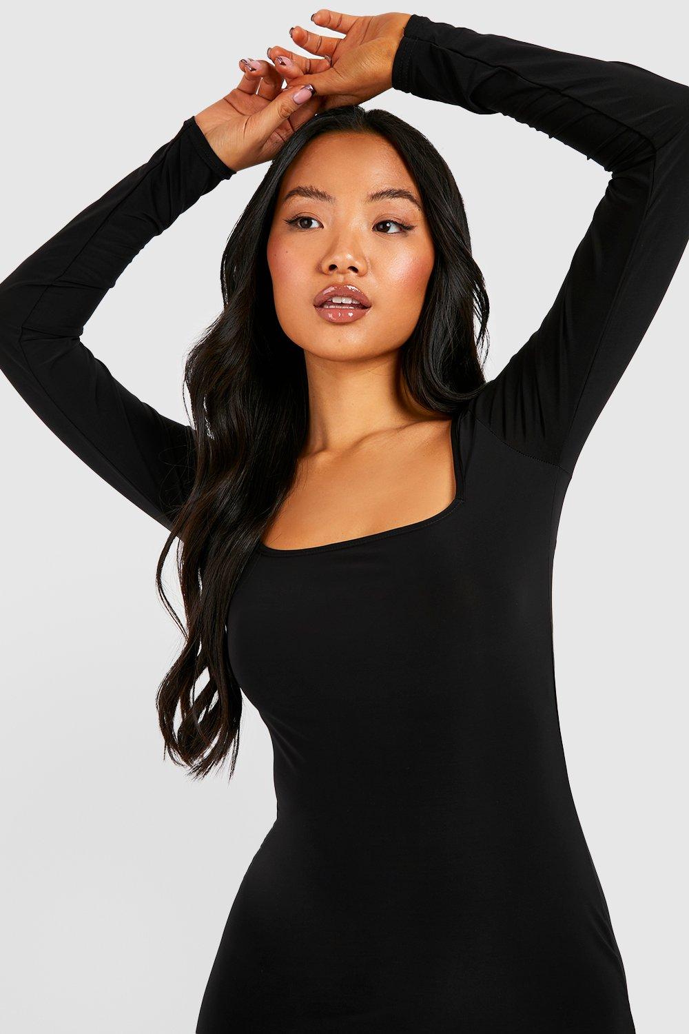 Black Second Skin Slinky Square Neck Crop Top