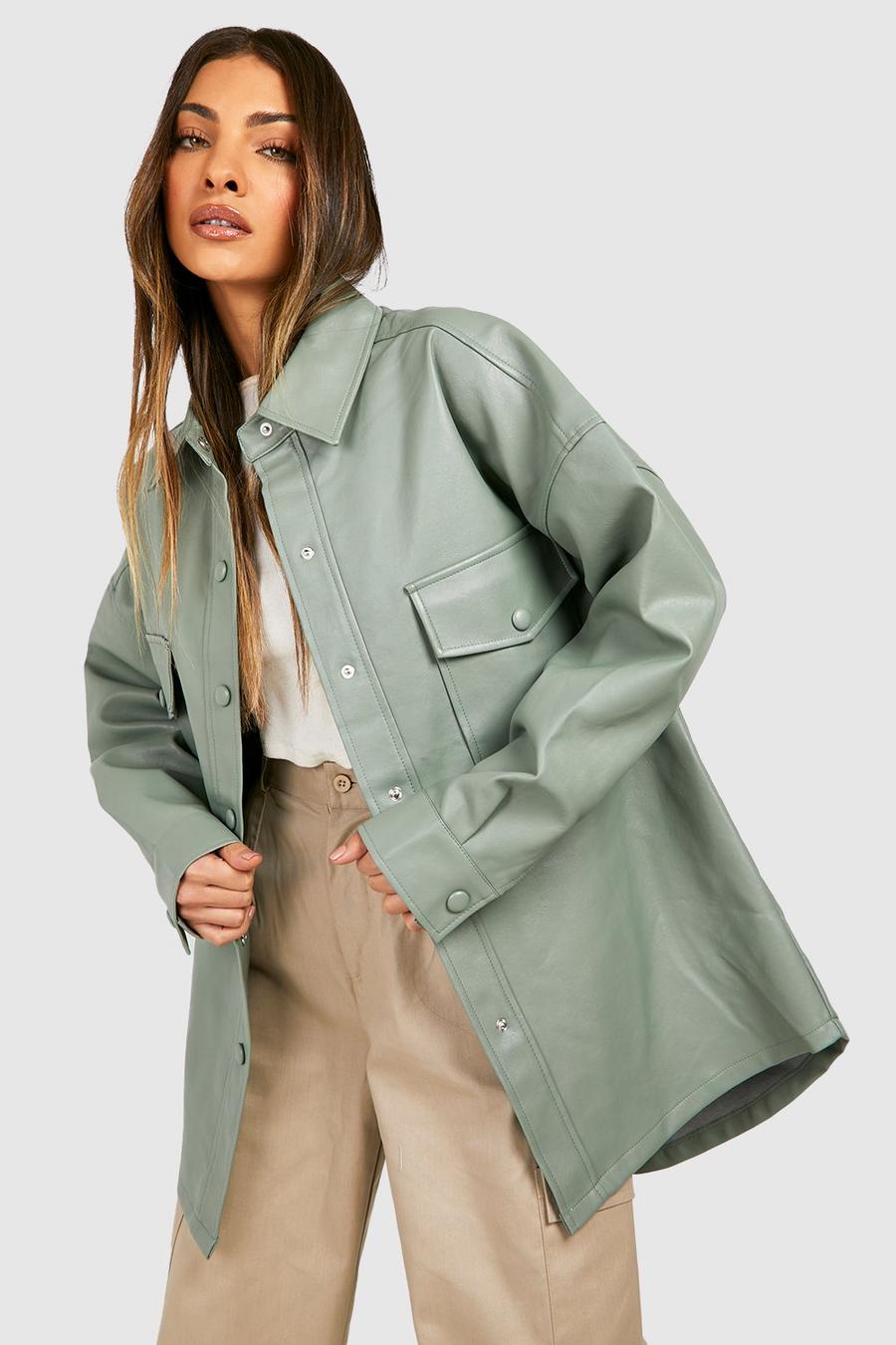 Green Faux Leather Shacket