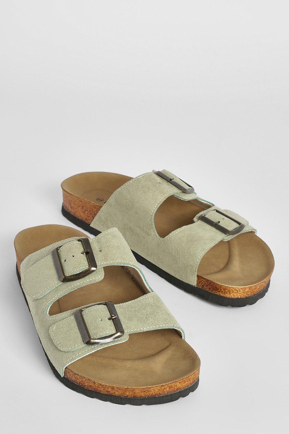 Double buckle footbed sliders hot sale