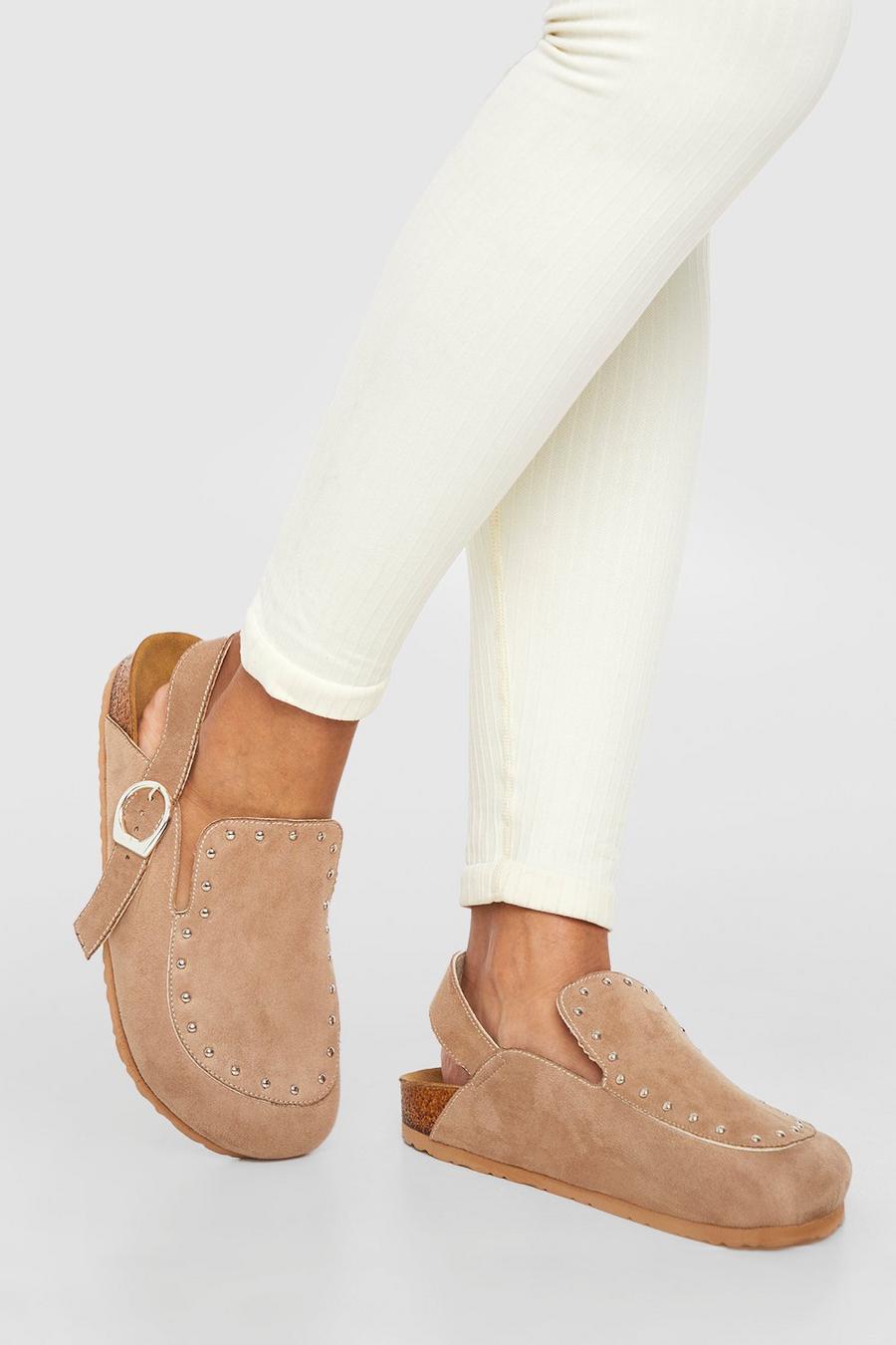 Taupe beige Closed Toe Studded Clogs