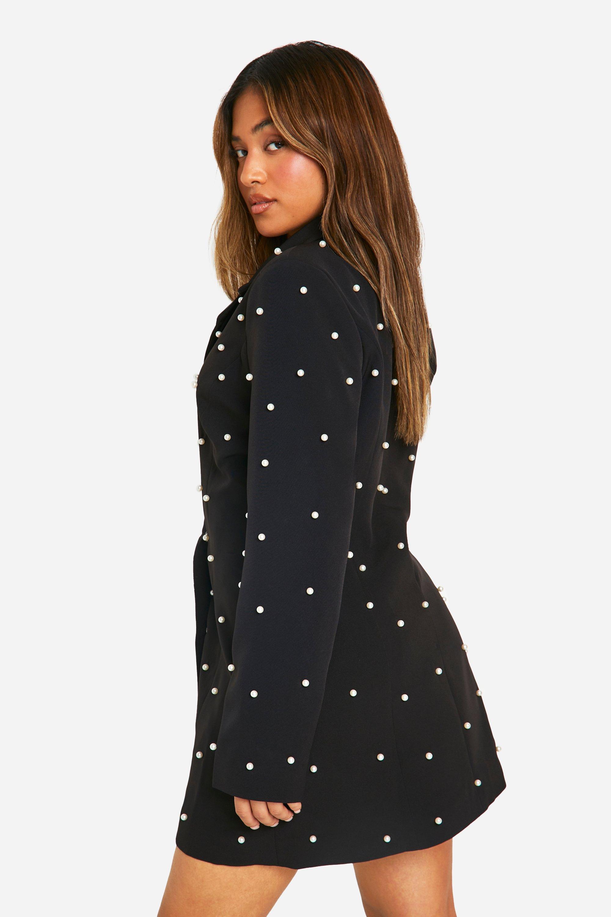 Saint Genies pearl embellished blazer dress in black