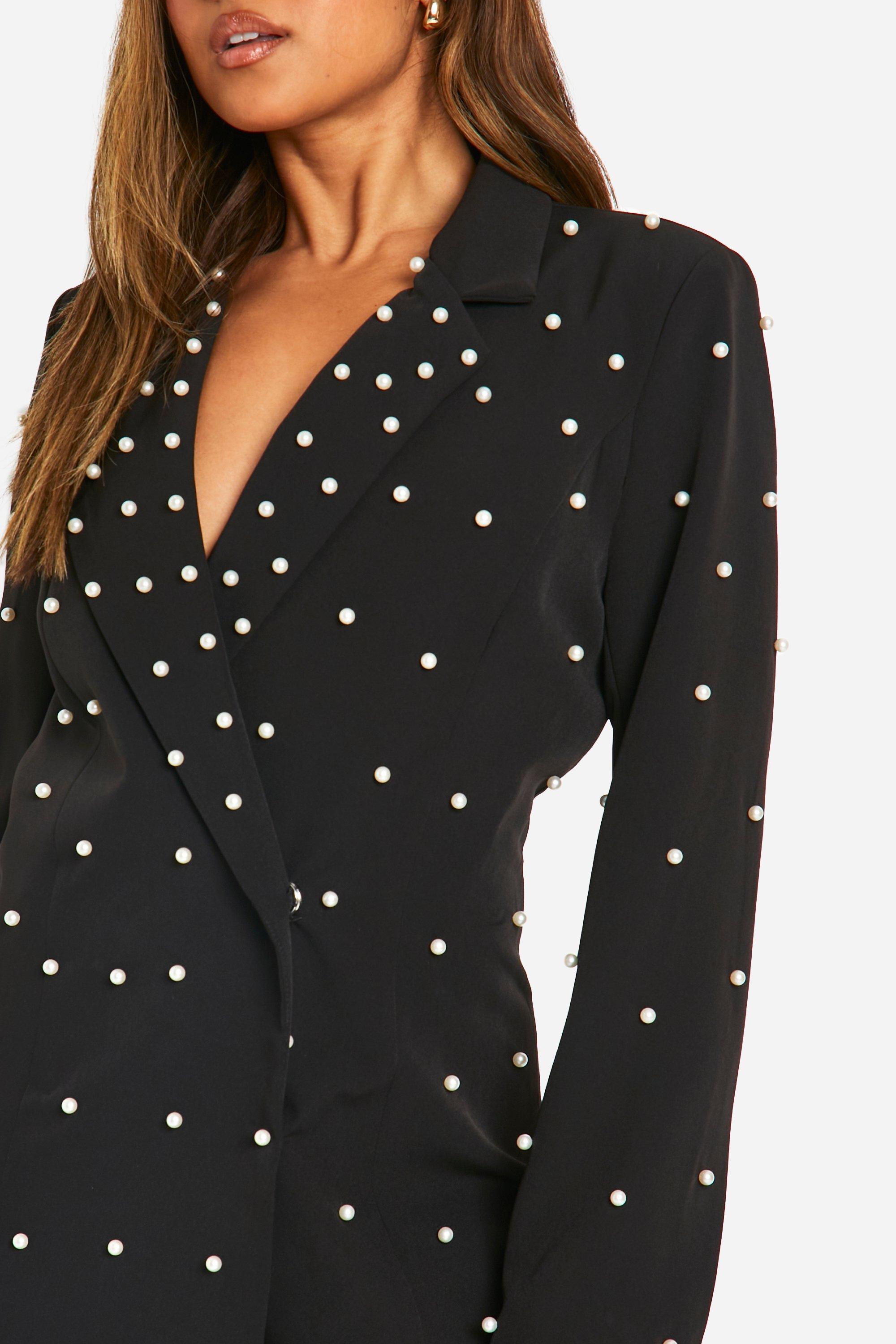 Saint Genies pearl embellished blazer dress in black