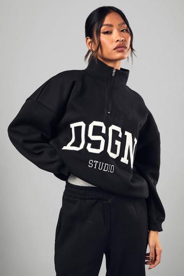 Half Zip Applique Oversized Sweatshirt black