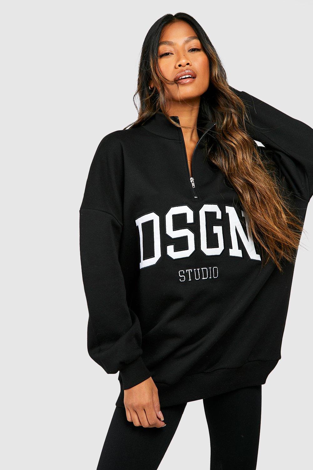 Half Zip Applique Oversized Sweatshirt