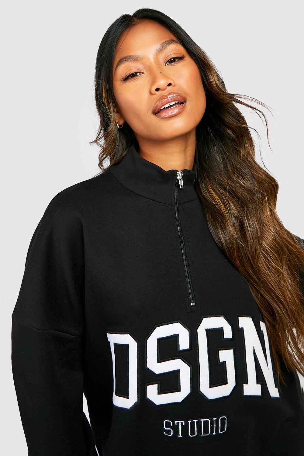 Half Zip Applique Oversized Sweatshirt