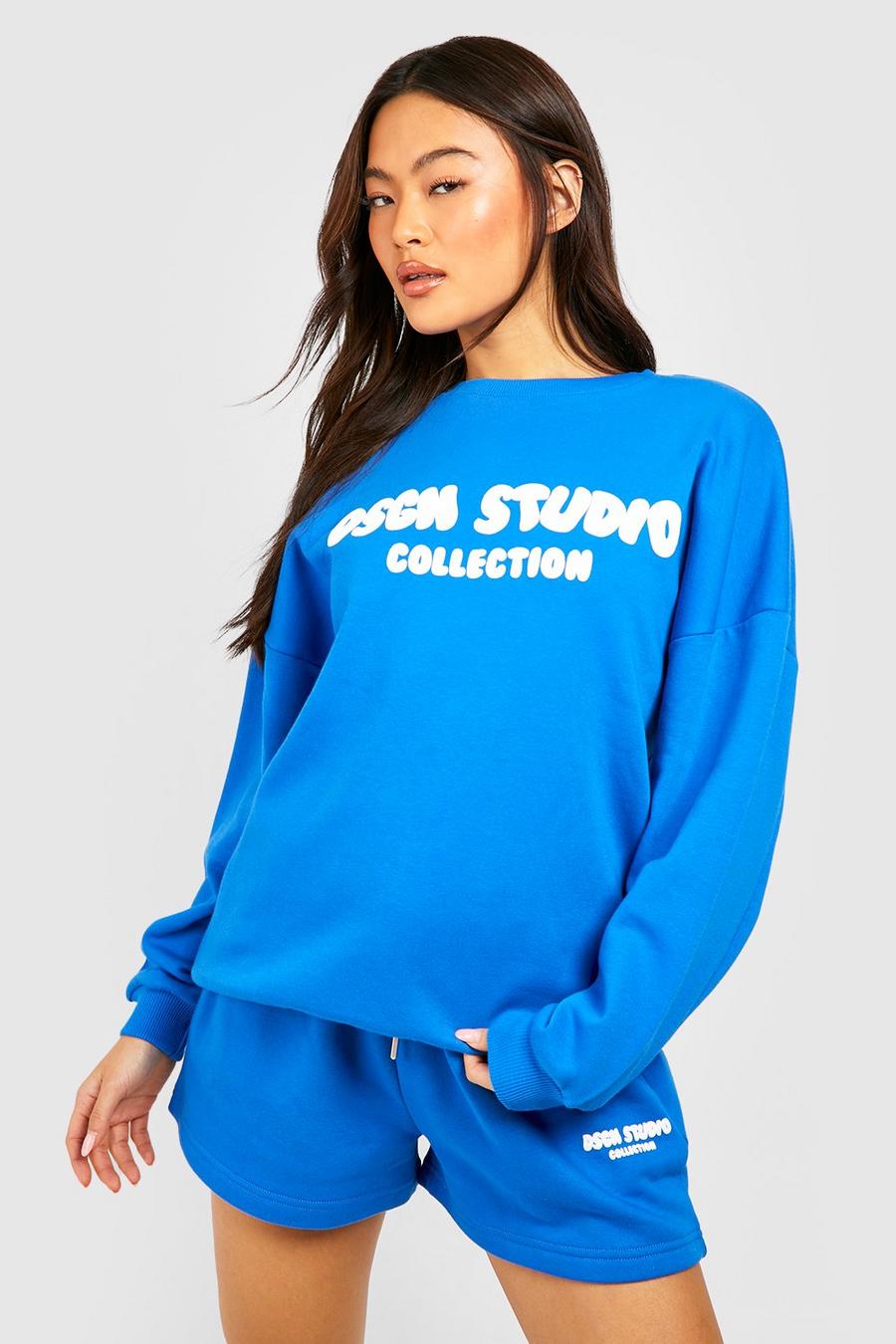 Cobalt blue Bubble Print Slogan Oversized Sweatshirt image number 1