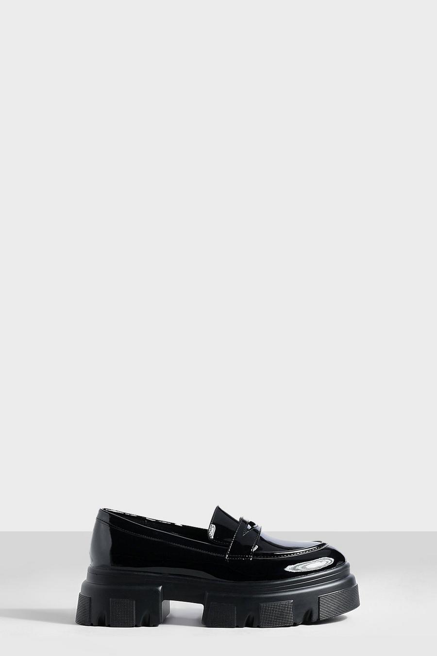 Black Chunky Sole Patent Loafers