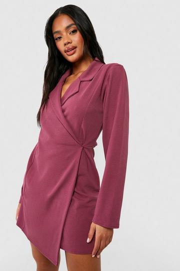 Plum Purple Jersey Crepe Long Sleeve Wrap Front Blazer Dress
