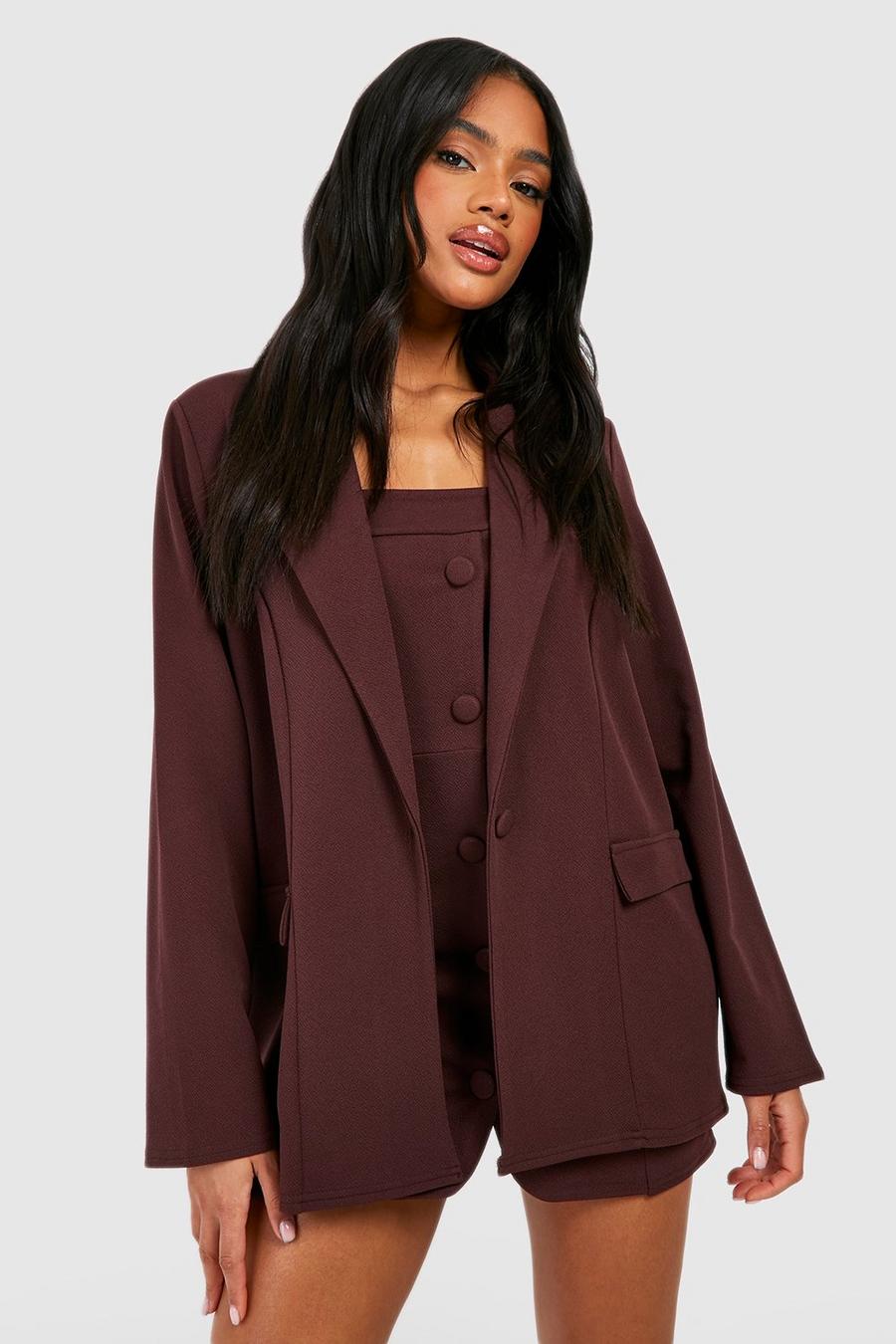 Chocolate Jersey Knit Crepe Oversized Fit Blazer image number 1