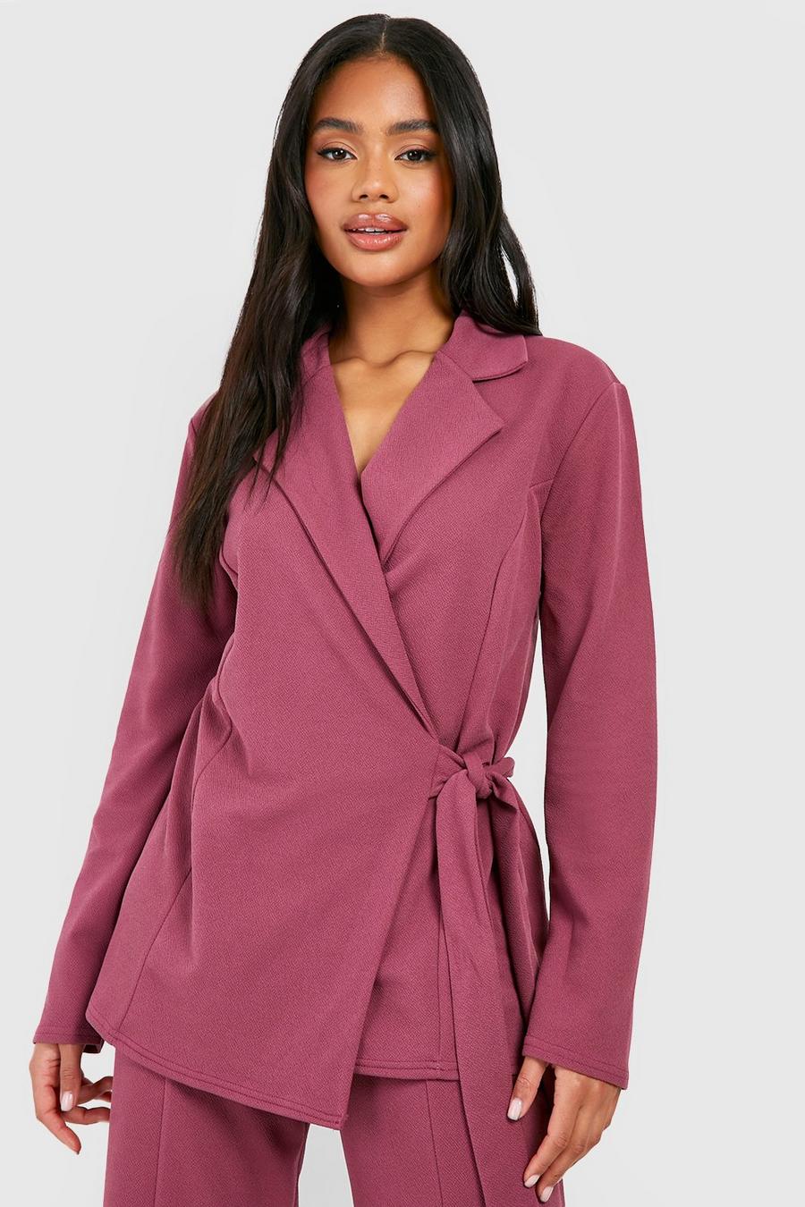 Plum Jersey Crepe Tie Waist Fitted Blazer image number 1