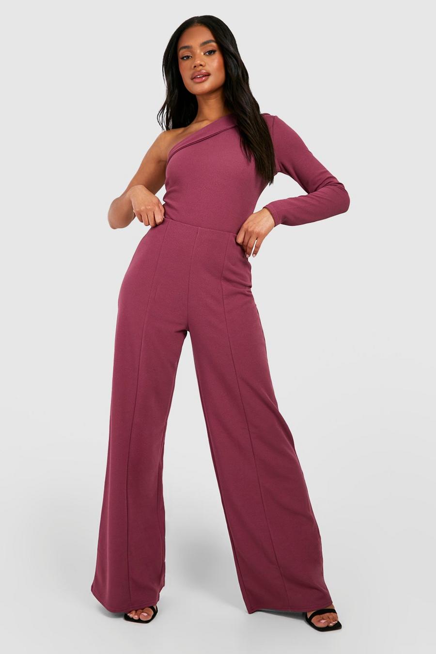 Plum Jersey Crepe High Waist Wide Leg Trousers  image number 1